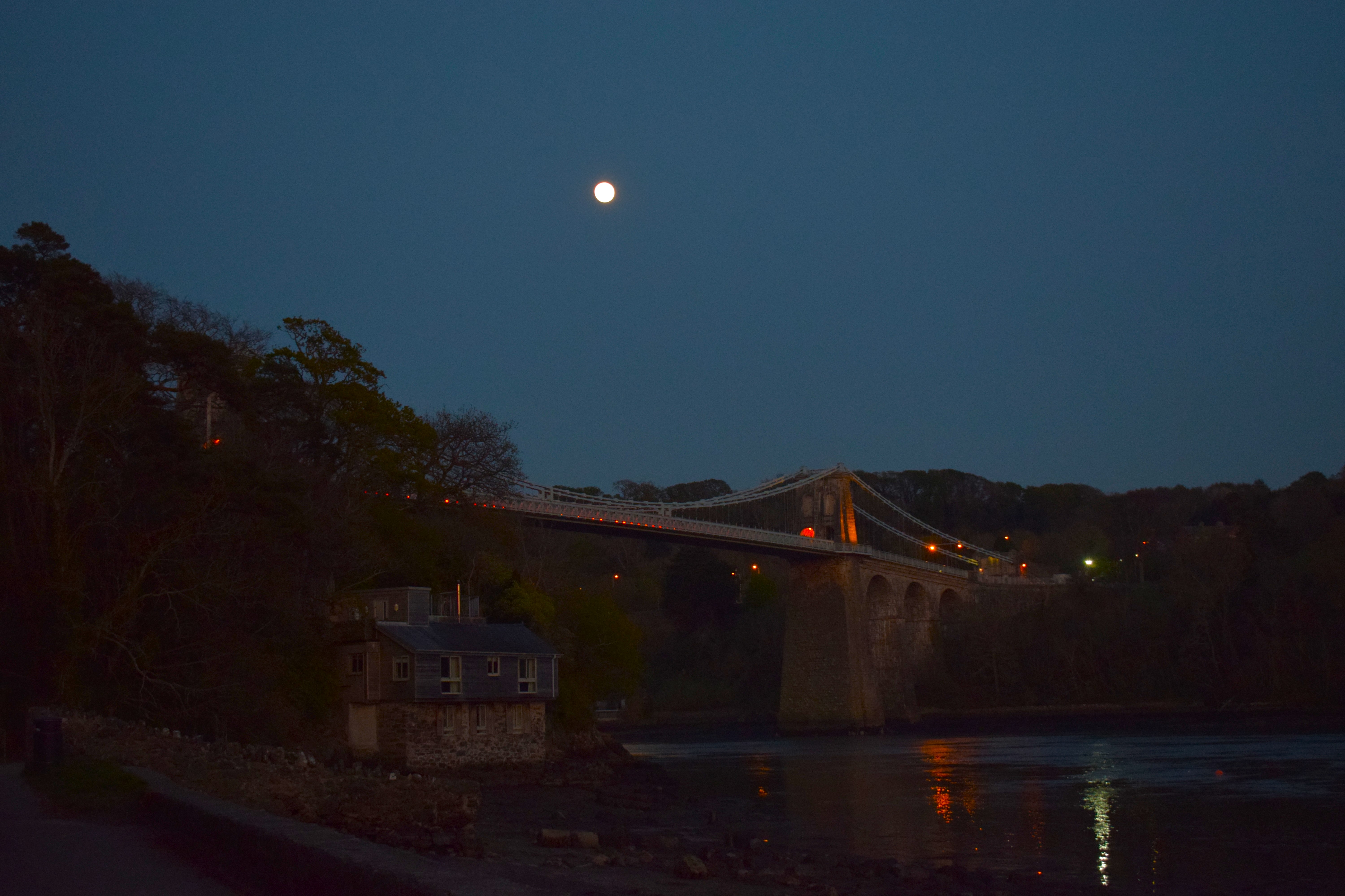The Menai Suspension Bridge, by night